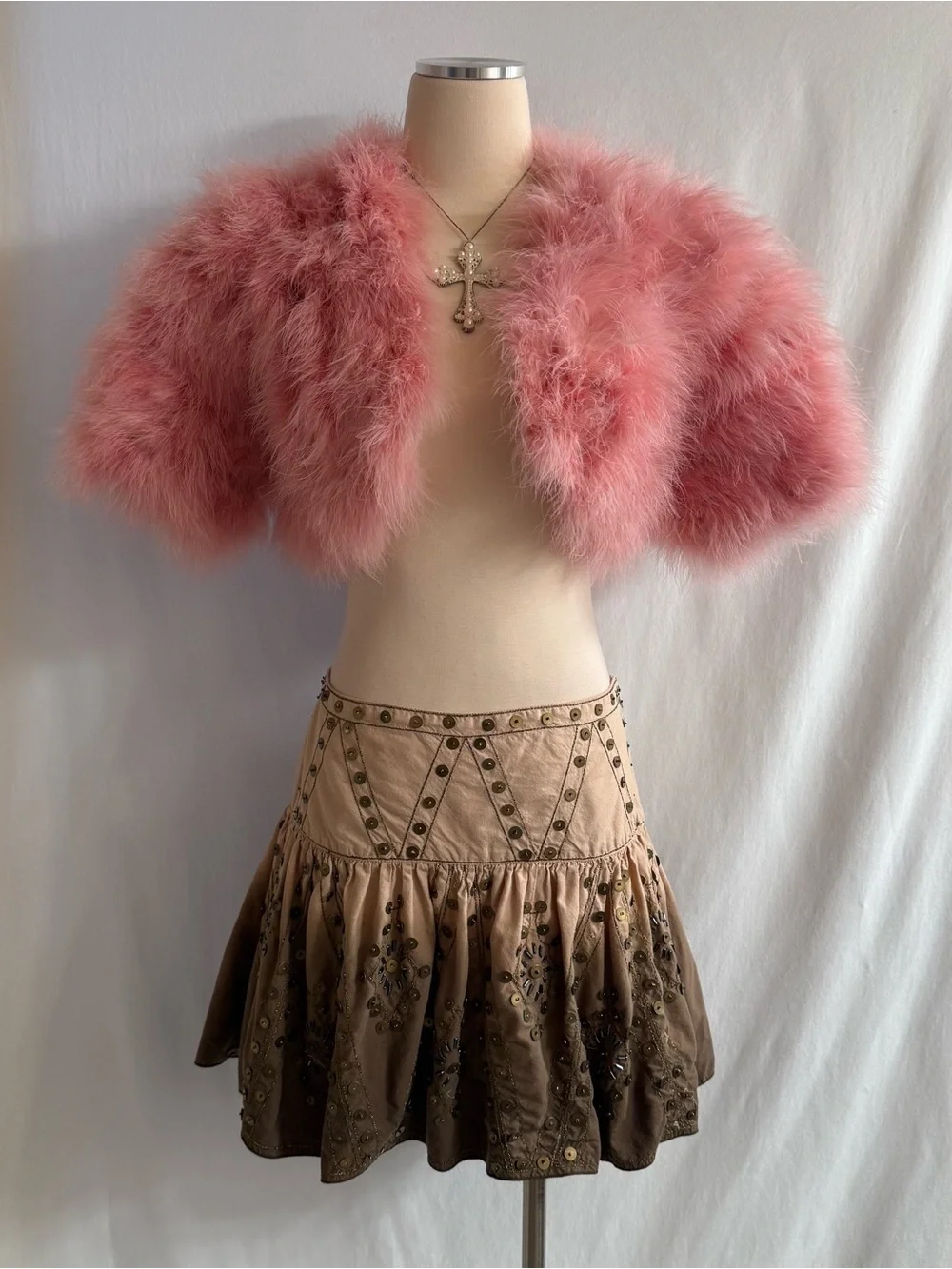 Beaded Embellished Tan-to-Brown Ombre Skirt